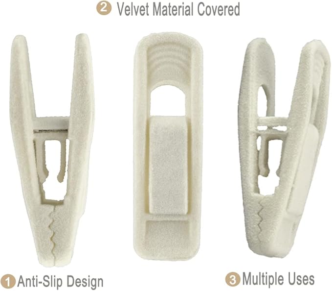Velvet Hangers Clips - 60 Pack Pants Hanger Velvet Clips, Strong Hanger Clips - Perfect for Thin Felt Hangers (Ivory)