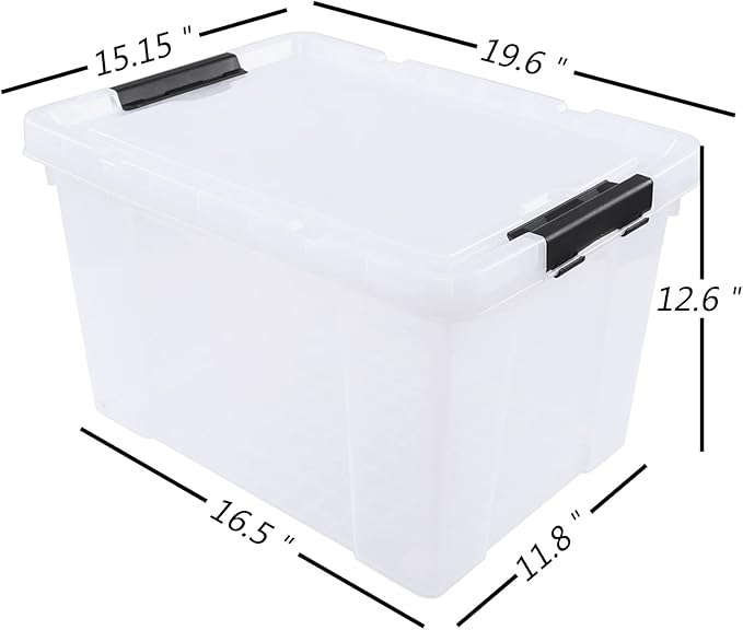 50 Quart Plastic Storage Bin, Stackable and Nestable Storage Boxes with Clear Lids and Secure Latching Buckles, Large Storage Container with Wheels (Clear, 50Quart-4Pack)