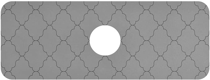 Kitchen Sink Splash Guard 1 PC 14.7 Inch Sink Faucet Mat Splash Guard for Bathroom Countertop Water Absorbent Foldable Cuttable Soft Washable Monochrome Geometric Quatrefoil Grey