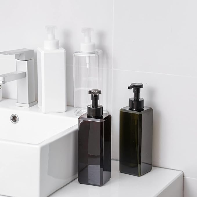 UUJOLY Foaming Soap Dispenser 1L (33.8oz) Refillable Plastic Pump Bottle for Liquid Soap, Shampoo, Body Wash (2 Pcs) (Amber)