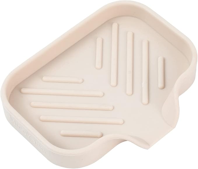 MicoYang Silicone Bathroom Soap Dishes with Drain Spout-Bathroom and Kitchen Sink Organizer,Sponge Holder,Dish Soap Tray,Perfect for Dispenser,Scrubber,Bottle,Cup on Sink or Counter-Tapioca 4.9"×3.2"
