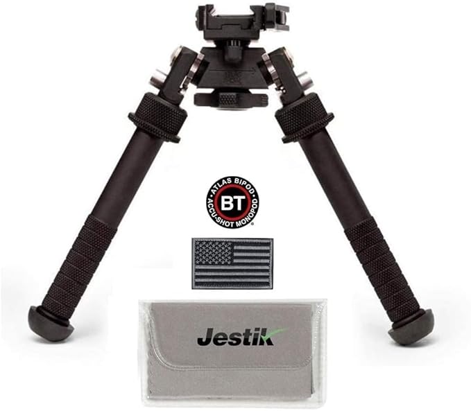 Accu-Shot Atlas Bipod BT46-LW17 PSR with ADM 170-S Lever Plus USA Flag Patch and Jestik Microfiber Cleaning Cloth