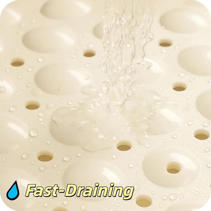 Bath and Shower Safety Mats 40x16 inch, Non Slip with Strong Suction Cups for Bathroom Stall and Tub Floor, Extra Large and Machine Washable, Drain Holes Keep Bathtub Clean, Soft on Feet, White
