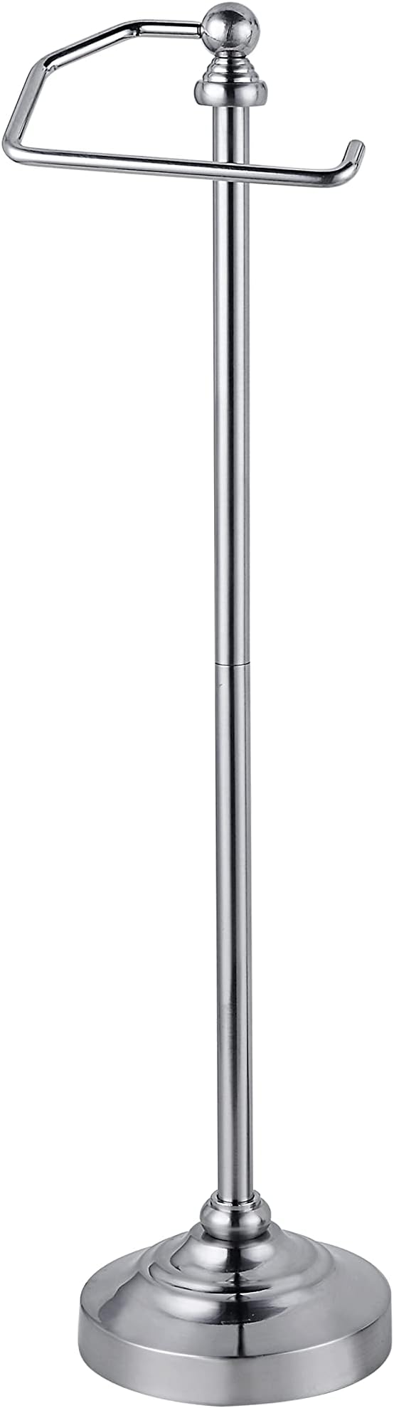 SunnyPoint Deluxe Free Standing Heavy Weighted Toilet Tissue Paper Roll Holder Stand (Brushed Nickel)