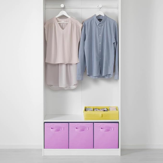 PowerKing Collapsible Storage Cubes with Handles, Fabric Foldable Bins for Closet Shelves, Durable Organization Storage Bins, 10.5'' x 11'' x 10.5'', 6 Pack, Pink