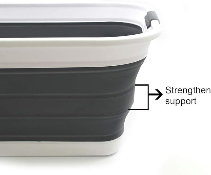 SAMMART 42L(11 gallon) Set of 2 Collapsible Plastic Laundry Basket-Foldable Pop Up Storage Container-Portable Washing Tub-Space Saving,Water capacity 34L(9 gallon) (2 rectangular - strengthen, black)