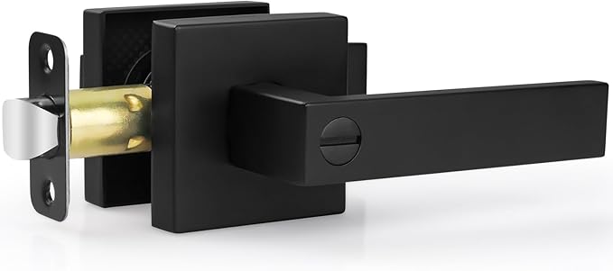 Estmoon 1 Pack Door Handle Black Interior Door Knobs, Keyless Privacy Door Lock for Bathroom, Heavy Duty Zinc Alloy, 2.07 lb Door Lever Set for Bedroom Bathroom