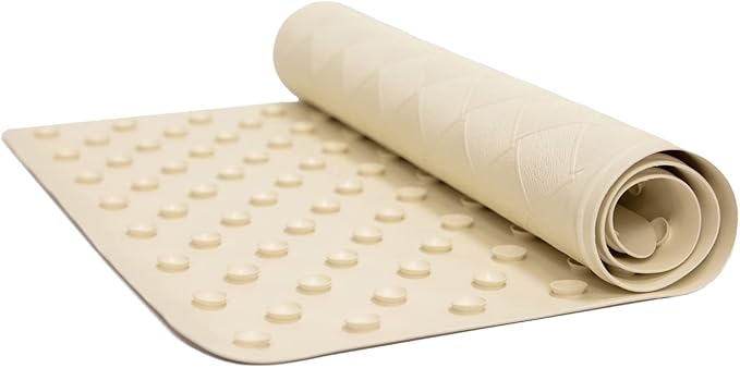 WHP Bathtub Mats for Bathroom Non Slip Shower Use - Rubber Mat w/Suction Cup - Floor Mat, Antislip Surface - Rubber for Elderly, Pets, & Children, Secure Gripping Mat - (16"x28" Large) Ecru