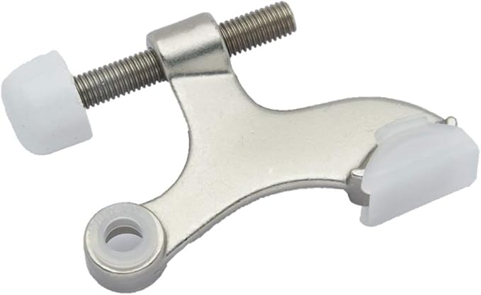 QCAA Hinge Pin Door Stopper, Zinc Die Cast, Satin Nickel, with White Rubber Bumper Tip, 2 Pack, Made in Taiwan