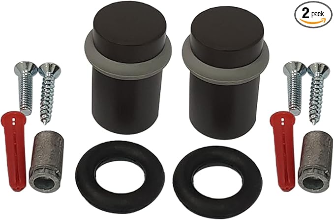 QCAA Cylindrical Floor Mount Door Stop, Height, 2", Solid Brass, US10B ORB Oil Rubbed Bronze, Made in Taiwan, 2 Pack