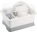 Lyellfe Plastic Dish Drying Rack, Bottle Dryer Holder with Cover Lid and Removable Drainboard, White Utensil and Cup Holder for Kitchen Counter, Dish Dryer Shelf, Medium Size