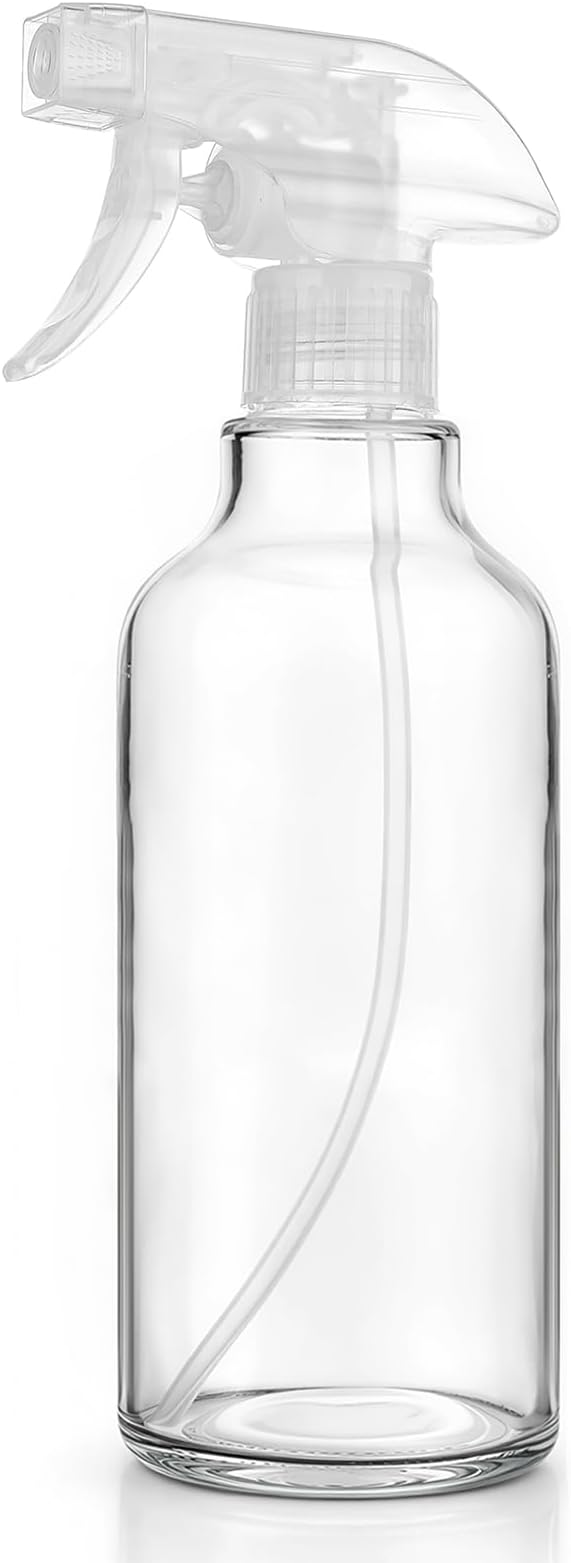 Glass Spray Bottles 16.9oz Empty Spray Bottle Mist/Stream Spraying Small Refillable Containers for Hair Care, Cleaning Solutions, Plants, Essential Oils 1 Pack (Clear-1, 16.9oz)