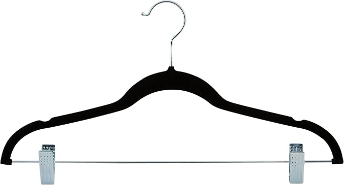 Laura Ashley 12 Pack Velvet Hangers with Clips | Durable | Plush Velvet | Slim | Closet Organization | Black | 12pack | Suit | Pants | Blouse | Closet Organization