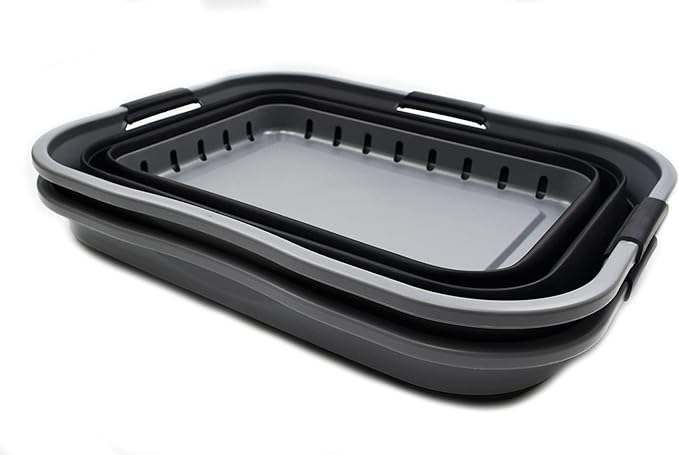 SAMMART 42L (11 gallon) Collapsible Plastic Laundry Basket - Foldable Pop Up Storage Container/Organizer - Portable Basket - Space Saving Hamper/Basket (2, Grey/Black)