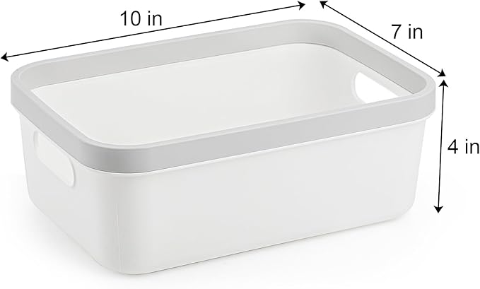 Elsjoy Set of 6 Plastic Storage Bin, 10"x 7"x 4" Classroom Storage Basket Cabinet Storage Bin with Handle, White Shelf Organizer Bins for Bathroom, Office, School