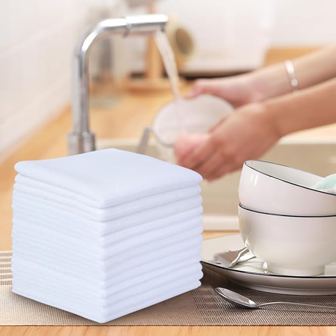 SINLAND Microfiber Cleaning Cloth Dish Cloth Kitchen No Streak Absorbent Dish Rags Lens Cloths 12Inchx12Inch 12 Pack White