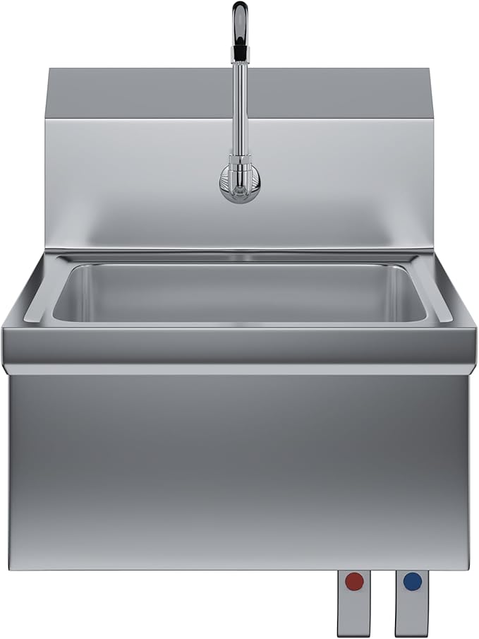 Hands-Free Wall-Mounted Stainless Steel Hand Sink, 17 in x 15 in, with Double Knee Valves and Faucet