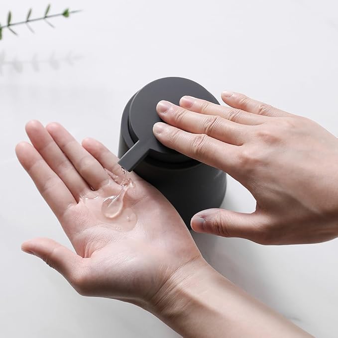 Matte Gray Liquid Hand Soap Dispenser Plastic 11 oz - Modern Minimalist Style for Bathroom & Kitchen Countertop Refillable
