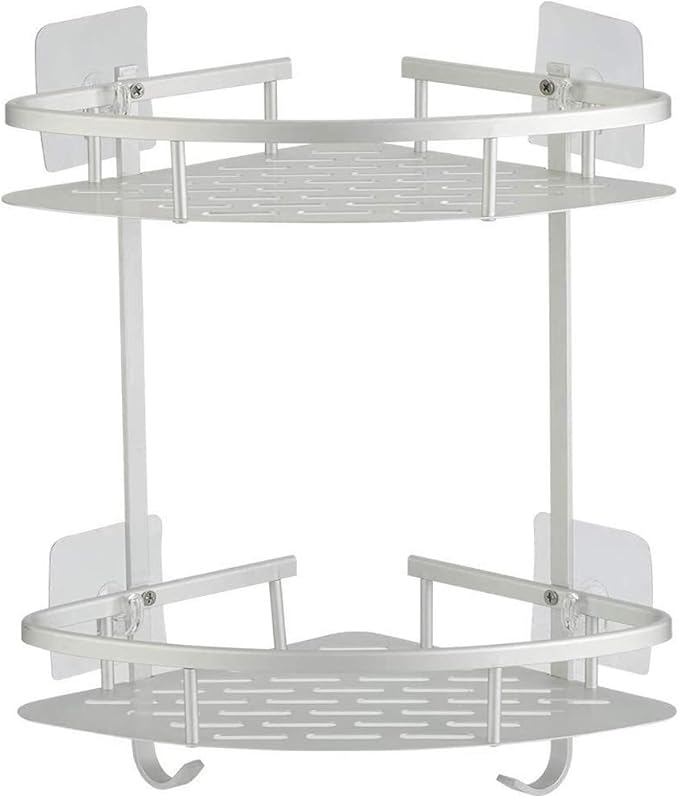 Hawsam No Drilling Bathroom Corner Shelves, Aluminum 2 Tier Shower Shelf Caddy Adhesive Storage Basket for Shampoo (Corner)