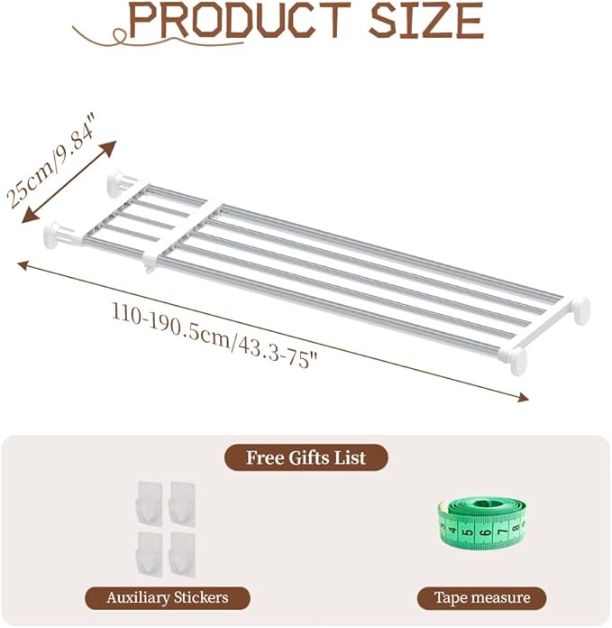 Hershii Tension Shelf Expandable Rod Closet System Heavy Duty Clothes Hanger Adjustable DIY Garage Bathroom Kitchen Storage Organizer Shoe Rack, Plant Stand, Bookshelf