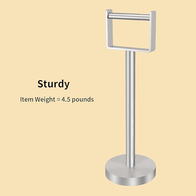 YUMORE Toilet Paper Holder Free Standing, Stainless Steel Toilet Paper Stand, Weighted Base Floor Tissue Roll Holder for Bathroom, Brushed Nickel 200UP
