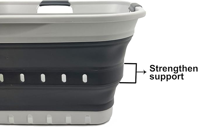 SAMMART 42L (11 Gallon) Set of 2 Collapsible Plastic Storage Basket - Foldable Pop Up Storage Container - Portable Laundry Organizer - Space Saving Hamper (Grey/Steel Grey, 42L (Style B))