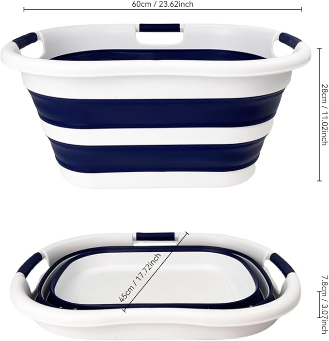 SAMMART 40L (10.5 gallon) Set of 2 Collapsible Plastic Laundry Hamper - Foldable Pop Up Storage Container/Organizer - Portable Washing Tub - Space Saving Basket (2, White/Starry Blue)