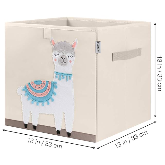 CLCROBD Foldable Animal Cube Storage Bins Fabric Toy Box/Chest/Organizer for Kids Nursery, 13 inch (Llama)
