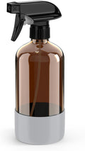 Amber Glass Spray Bottle with Silicone Sleeve Protection, 16 oz Refillable Spray Bottle for Cleaning Solutions, Plants, Aromatherapy, Facial Hydration (Grey Sleeve(Amber Bottle)