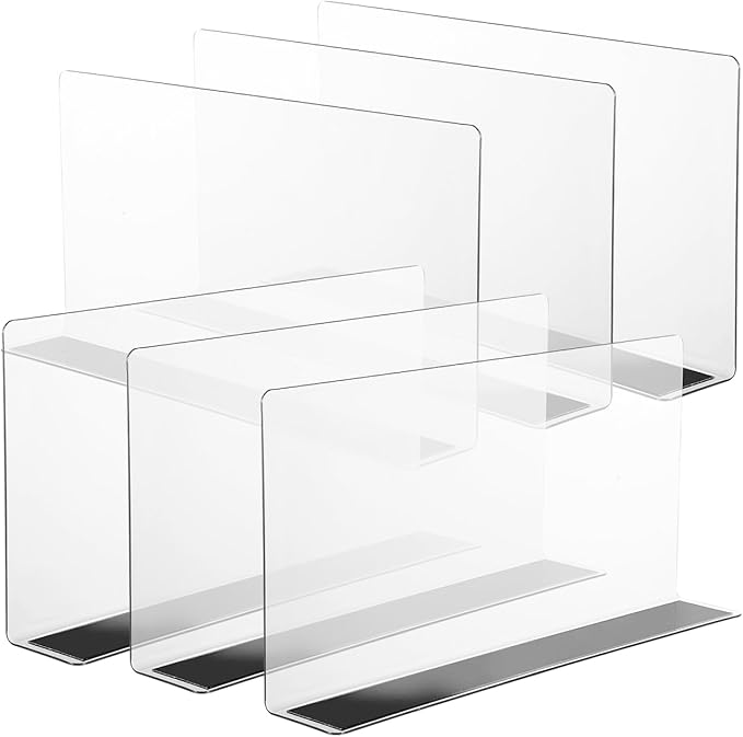 6-Pack L-Shaped PVC Shelf Dividers Transparent Plastic Organizers 9.84X4.72X1.57 Inches for Store Display and Home Shelf Separation Easy Install
