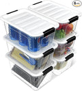 Plastic Storage Bins with Lids 6 Pack, 7 Quart Storage Containers with Black Buckle Latch, Stackable Storage Containers for Home Pantry Office Classroom Organization, White