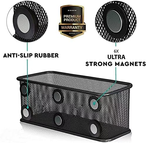 TAPBULL Mesh Magnetic Storage Baskets - Set of 1 (Black) with Anti-Slip Feature and Strong Magnets - Magnetic Locker Organizer and Pencil Holder for Whiteboard and Refrigerator (Black-1 pcs)