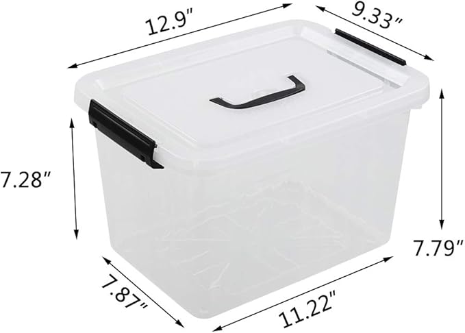 Zerdyne 10 L Clear Plastic Latching Box, Plastic Storage Bin with Lids, 4-Pack