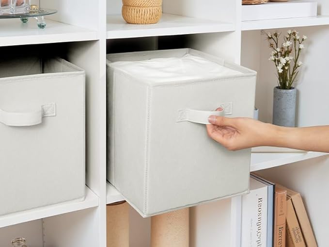 Cupic Cupid 11 Inch Storage Cube, Fabric Cube Storage Bin with Handles, Storage Cube Organizer for Clothes and Toys, Collapsible Cube Bins for Closet, Shelves, Nursery, 6-Pack, Light Gray