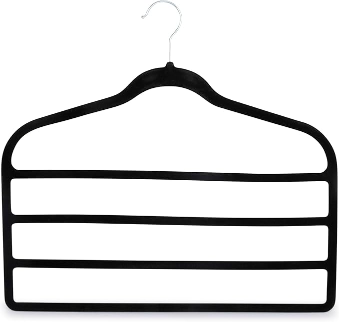 Set of 3 4-Tier Non-Slip Velvet Hangers, Black