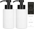 Foaming Soap Dispenser Set, 12 Oz Glass Hand Soap Dispenser with 304 Rust Proof Stainless Steel Pump, Waterproof Labels, for Bathroom Decor Kitchen College Dorm, White Black Pump 2 Pack