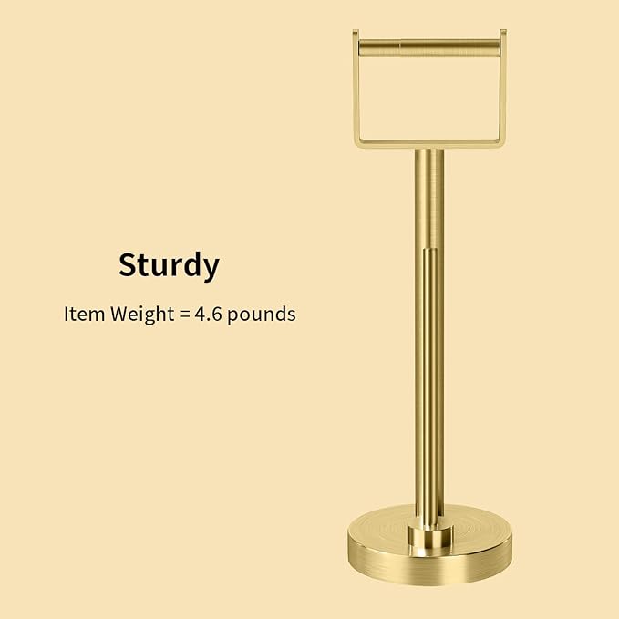 YUMORE Toilet Paper Holder Stand with Storage, Bathroom Weighted Base Floor Toilet Paper Roll Holder Free Standing for 3 Rolls, Gold