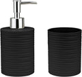 Bathroom Accessories Set, 2-Piece Black Soap Dispenser & Toothbrush Holder with Ripple Texture & Rust-Proof Pump, Modern Matte Organization