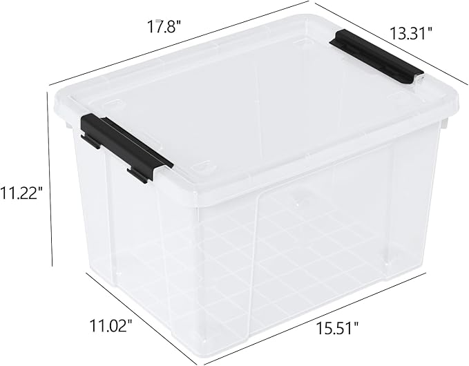 Aninhao 34 Quart Plastic Latching Storage Box with Wheels, 4-Pack Clear Storage Bins with Lids