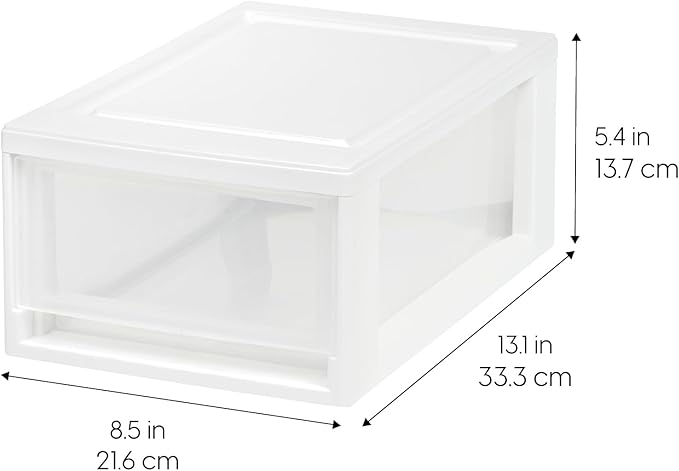 IRIS USA 6 Qt. Plastic Drawer Storage Organizer Stacking Drawers, 4-Pack, Stackable Unit with Sliding Drawer for Clothes Bedroom Kitchen Under Sink Pantry Craft Room Bathroom Dorm Office, White