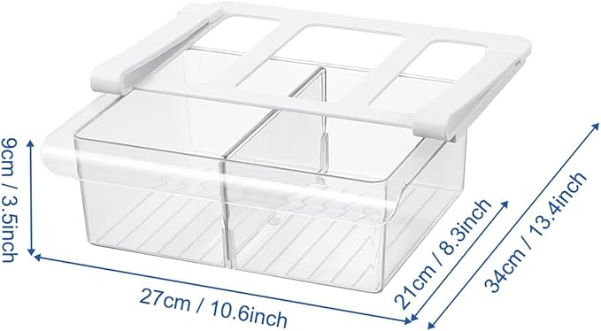 Pull-Out Fridge Drawer Organizer - Under Shelf Storage Bins for Refrigerator Organization for Fruits Vegetables, Cheese & Deli (Tall & Narrow with dividers)