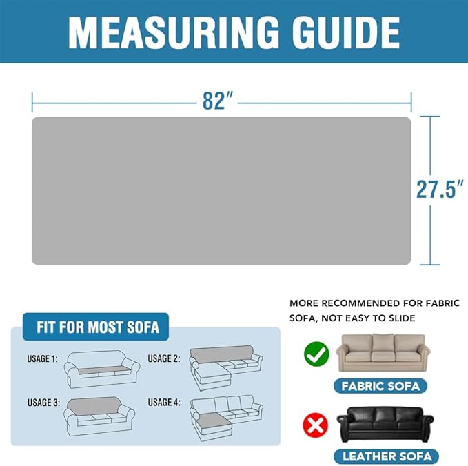 H.VERSAILTEX Plush Chenille Couch Cover for 3 Cushion Couch Anti Slip Washable Sofa Slipcovers Soft and Durable Furniture Protector for Dogs Cats Kids (27.5" x 82", Gray)