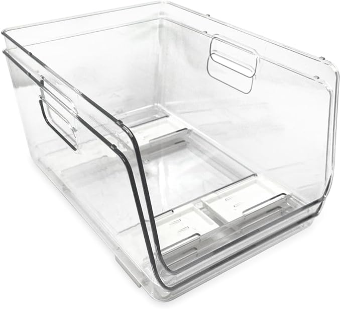 Isaac Jacobs 2-Piece (11.9" x 8.6" x 6.1") Large Deep Stackable Clear Storage Bins w/Open Front, Versatile Use, Set of 2, Desk, Office, Bathroom, Bedroom, Closet
