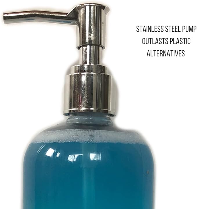 Refillable Clear Soap Dispenser Bottles with Pump, 16 oz (3 Pack) | BPA-Free Plastic Boston Round Containers for Hand Soap, Lotion, Shampoo, Kitchen & Bath