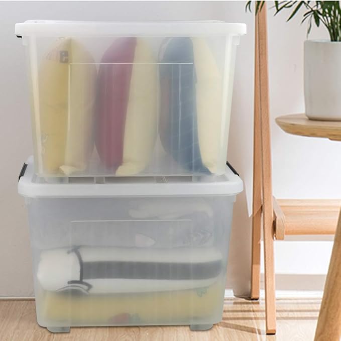 Callyne 70 L Clear Plastic Large Storage Box with Wheels, Set of 4 LargeLatch Plastic Box for Storage