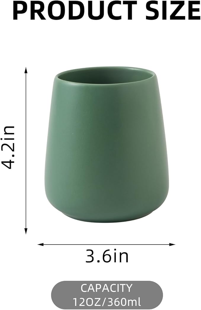 Green Toothbrush Holder for Bathroom - 2Pcs Ceramic Tooth Brushing Holders Set, Toothbrush Cup & Toothpaste Organizer for Bathroom Countertop, Makeup Brush Holder, Pen Holder for Home Desktop Storage