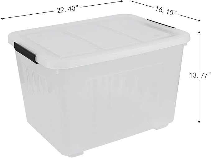 Haodehen 70 Quart Clear Plastic Large Storage Box with Wheels, 4-Pack Plastic Storage Bins with Lids