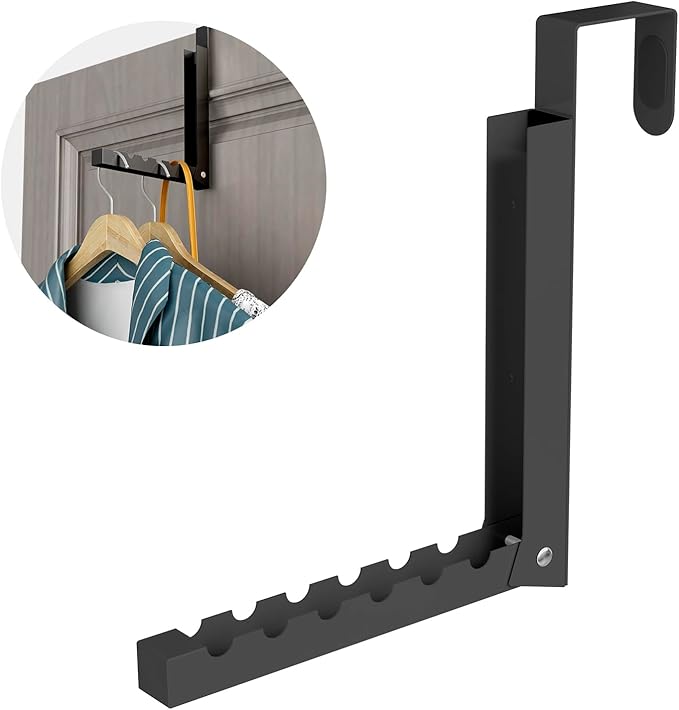 ZMBESUP Over The Door Hanger Folding Clothes Drying Rack, Folding Hanging Coat Rack for Indoor Laundry Room Compact Small Space Foldable Portable Clothing Hanger Hook Collapsible- 1 Pack（Black）