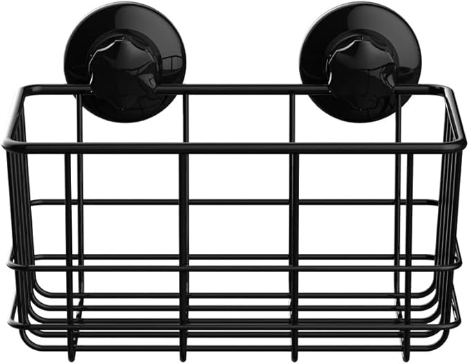 SANNO Suction Cup Shower Caddy Basket for Shampoo Combo Organizer Bathroom Basket Stainless Steel Holder for Bathroom Storage, Black