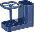 iDesign Toothbrush Holder with Storage Cup, Bathroom Sink Organizer for Toothpaste and Electric Toothbrushes, Blue